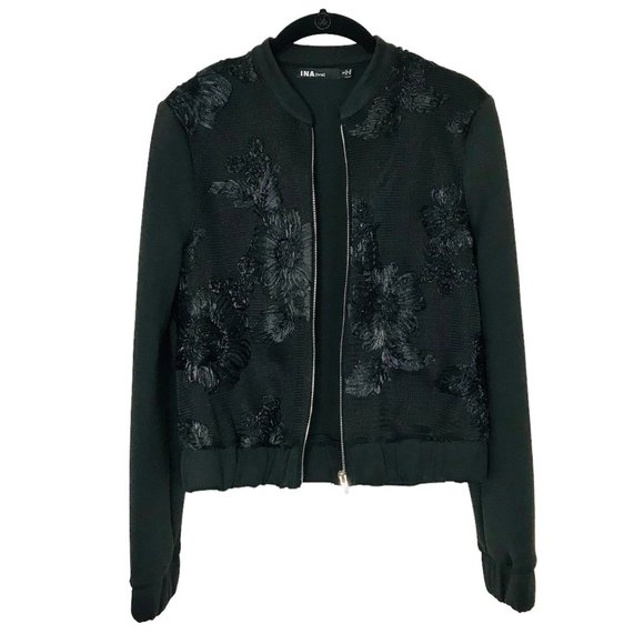 INA Bomber Jacket Black with Floral embroidered Detail S - Picture 2 of 7